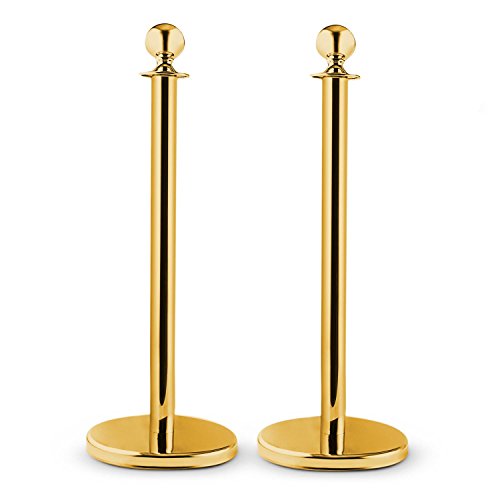 oneConcept Golden Gate sistema de limitación de paso (2 postes más 1 cuerda, estable, elegante catenaria, base firme, resistente a las condiciones de la intemperie) - dorado