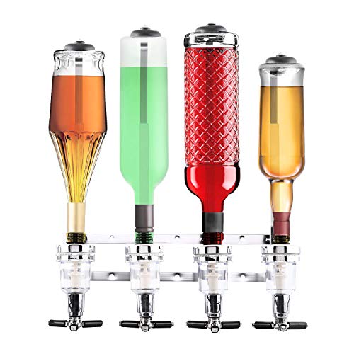 Oneconcept Hazlehov Quartett dispensador de Bebidas (4 Botellas de Capacidad, dosificadores Ajustables de liquido, Montaje de Pared, capuchones plástico, estrucutura Aluminio)