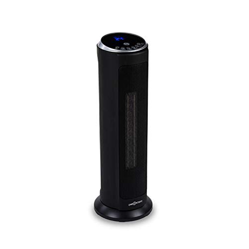 Oneconcept Heat Spire - Calefactor de Torre, Calentador Ventilador, Temporizador 8 h, Termostato, 3 velocidades, Oscilador, Calor Ajustable, Panel de Control táctil, Mando a Distancia, Negro