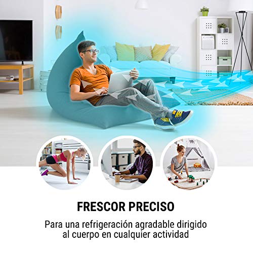 Oneconcept Icecube - Ventilador, 6 W, Depósito de sgua de 600 ml, 3 funciones, Enfriador de Aire, Humidificador, Limpiador, 3 velocidades, Gentle Cool, 2 acumuladores de frío, Luces LED, Blanco floral