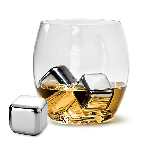 ONEVER Whisky Stones Acero inoxidable Cubitos de hielo Piedras de enfriamiento reutilizables Whisky Wine Keep Cold Drink para cerveza Enfriador de vino