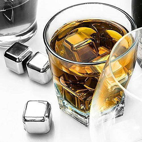 ONEVER Whisky Stones Acero inoxidable Cubitos de hielo Piedras de enfriamiento reutilizables Whisky Wine Keep Cold Drink para cerveza Enfriador de vino