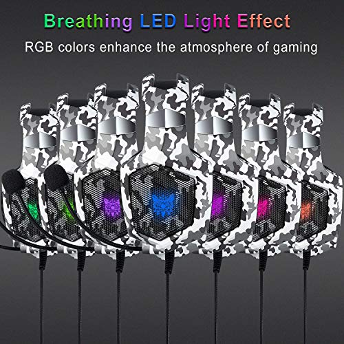 ONIKUMA Auriculares Gaming, Cascos Gaming, Auriculares de Juego con Micrófono y RGB LED Compatible con PS4,Nuevo Xbox One, Nintendo Switch, Movil, PC Ordenador, Enchufe de 3.5 mm - Camuflaje