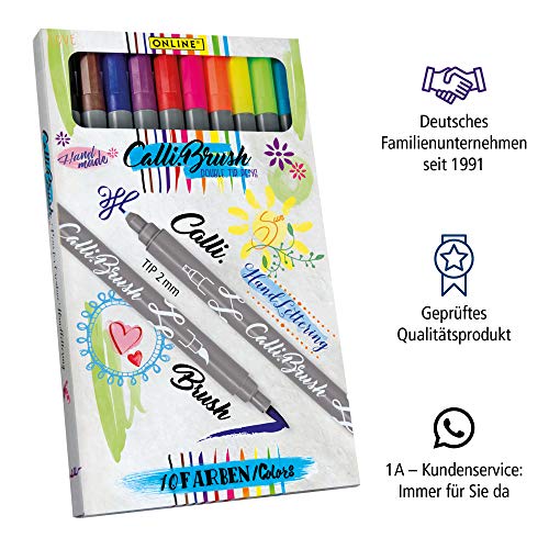 Online 10 Calli.Brush - Bolígrafo de doble punta con punta caligráfica de 2 mm y punta de pincel flexible, colores intensos