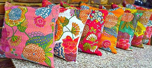 Online Big Bazar Indian Home Decor Hilo Bordado Trabajo Bloque Impreso Kantha Funda de cojín, 41 x 41 cm, lote de 10 piezas