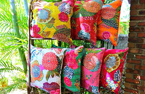 Online Big Bazar Indian Home Decor Hilo Bordado Trabajo Bloque Impreso Kantha Funda de cojín, 41 x 41 cm, lote de 10 piezas