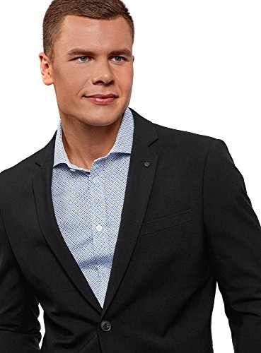 oodji Ultra Hombre Chaqueta Básica Entallada, Negro, 48