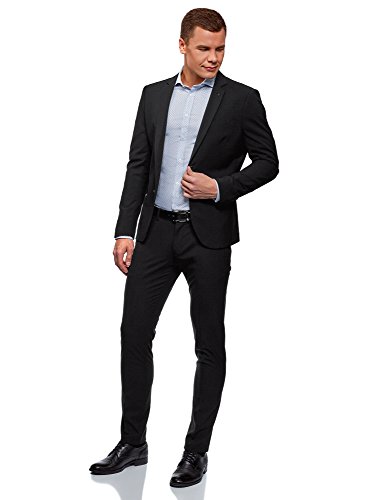 oodji Ultra Hombre Chaqueta Básica Entallada, Negro, 48