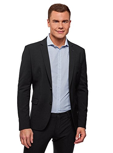 oodji Ultra Hombre Chaqueta Básica Entallada, Negro, 48