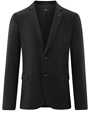 oodji Ultra Hombre Chaqueta Básica Entallada, Negro, 48