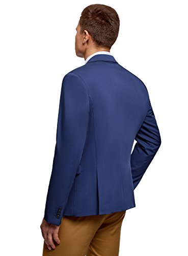 oodji Ultra Hombre Chaqueta Entallada con Botón, Azul, 48