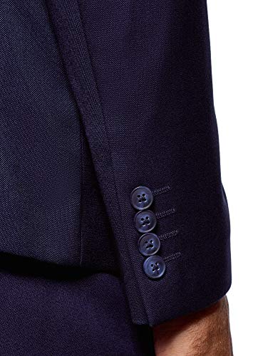 oodji Ultra Hombre Chaqueta Entallada con Botón, Azul, 56