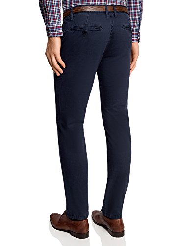 oodji Ultra Hombre Pantalones Chinos con Cinturón, Azul, 38