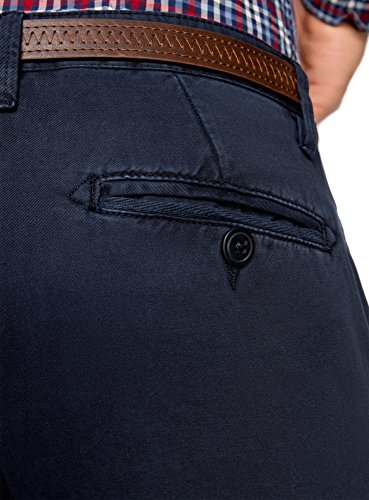 oodji Ultra Hombre Pantalones Chinos con Cinturón, Azul, 38