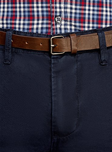 oodji Ultra Hombre Pantalones Chinos con Cinturón, Azul, 38