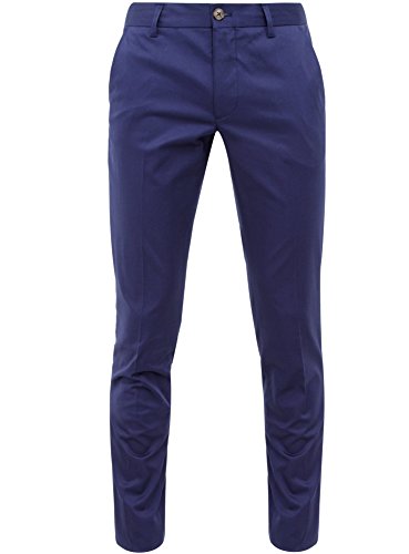 oodji Ultra Hombre Pantalones de Algodón Slim Fit, Azul, 44