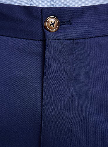 oodji Ultra Hombre Pantalones de Algodón Slim Fit, Azul, 44