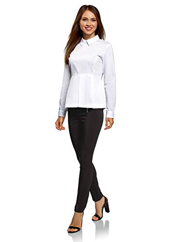 oodji Ultra Mujer Blusa de Algodón con Volante, Blanco, ES 34 / XXS