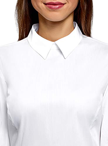 oodji Ultra Mujer Blusa de Algodón con Volante, Blanco, ES 34 / XXS