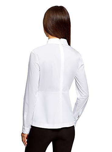 oodji Ultra Mujer Blusa de Algodón con Volante, Blanco, ES 34 / XXS