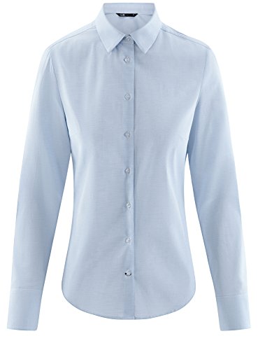 oodji Ultra Mujer Camisa Básica de Algodón, Azul, ES 36 / XS