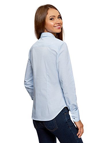 oodji Ultra Mujer Camisa Básica de Algodón, Azul, ES 36 / XS