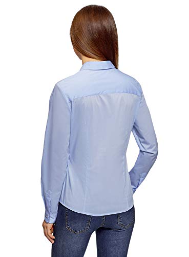 oodji Ultra Mujer Camisa Básica Entallada, Azul, ES 44 / XL