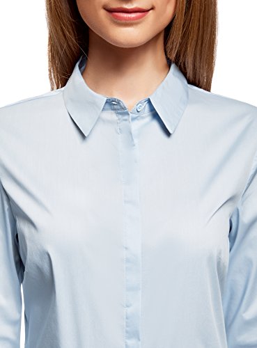 oodji Ultra Mujer Camisa Entallada Básica, Azul, ES 44 / XL