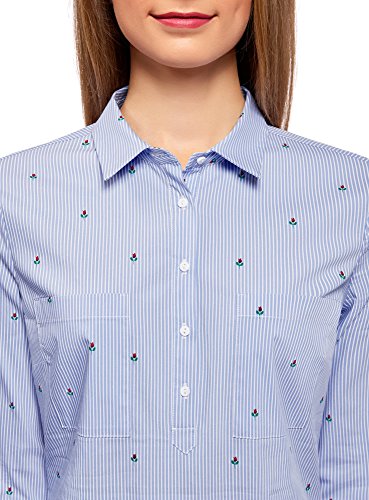 oodji Ultra Mujer Camisa Entallada con Bolsillos en el Pecho, Azul, ES 40 / M