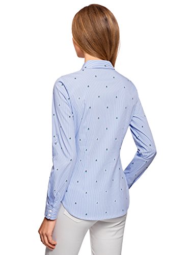 oodji Ultra Mujer Camisa Entallada con Bolsillos en el Pecho, Azul, ES 40 / M