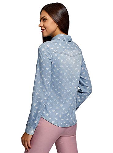 oodji Ultra Mujer Camisa Vaquera con Botones a Presión, Azul, ES 40 / M