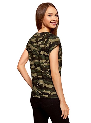 oodji Ultra Mujer Camiseta Estampada de Algodón, Verde, ES 34 / XXS