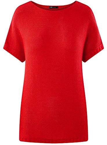 oodji Ultra Mujer Jersey Básico de Manga Corta, Rojo, ES 46 / XXL