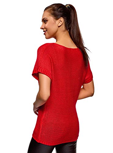 oodji Ultra Mujer Jersey Básico de Manga Corta, Rojo, ES 46 / XXL