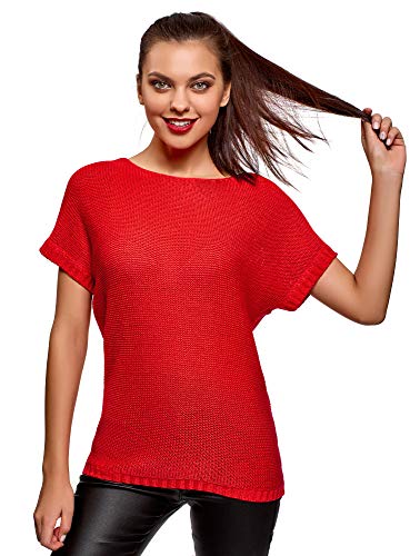 oodji Ultra Mujer Jersey Básico de Manga Corta, Rojo, ES 46 / XXL