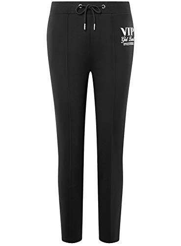 oodji Ultra Mujer Pantalones Deportivos con Inscripción, Negro, ES 34 / XXS