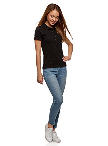 oodji Ultra Mujer Polo Básico de Tejido Piqué, Negro, ES 42 / L