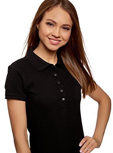 oodji Ultra Mujer Polo Básico de Tejido Piqué, Negro, ES 42 / L