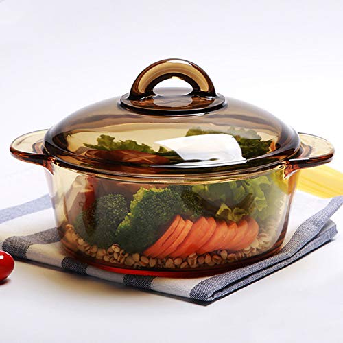 OOFAY El Pote De Cristal Inicio Binaural Cristalino Transparente De Vidrio Ámbar Pot Alta Temperatura del Fuego Directo Burning Sopa De Olla Grande Wok Cocina De Gas Crisol De Guisado,1.5L