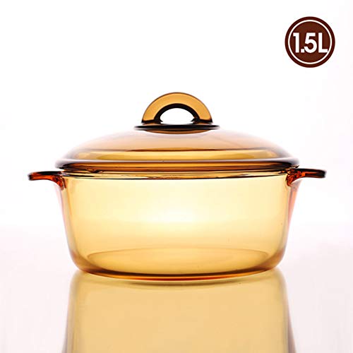 OOFAY El Pote De Cristal Inicio Binaural Cristalino Transparente De Vidrio Ámbar Pot Alta Temperatura del Fuego Directo Burning Sopa De Olla Grande Wok Cocina De Gas Crisol De Guisado,1.5L