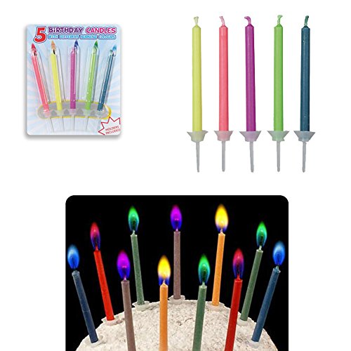 OOTB 5 Velas de cumpleaños de Llama Colorida con candelabro Vela Infantil mágica - Pastel de cumpleaños de Velas