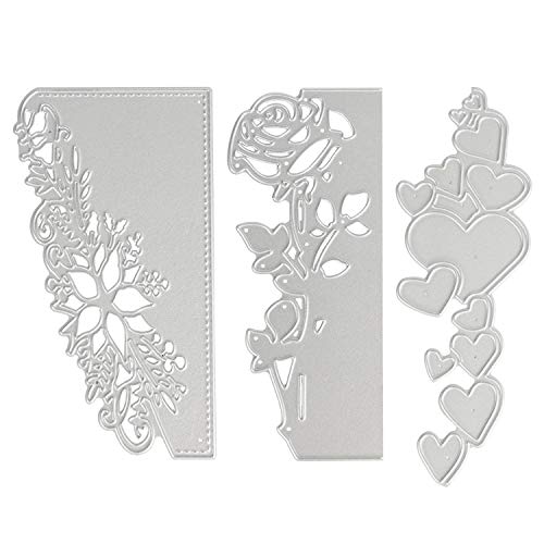 OOTSR 3 piezas Troqueles de corte de metal, Plantillas de corte en relieve 3D para Scrapbooking/Creación de tarjetas/Artesanía de bricolaje, Rosa/corazón/encaje patrón