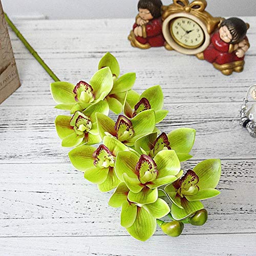 Opak Flor de orquídea Cymbidium Artificial látex Flor de simulación de sensación de Mano para la decoración de la Boda en el hogar, Verde