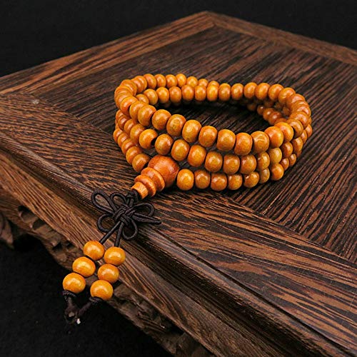 OPAKY 6mm Natural Sandalwood 108 Cuentas de Rezo de Madera Pulsera de Abalorios Brazalete para Novios, Mujer, Hombre, Amigos y Familia | Regalo de San Valentín y la Navidad