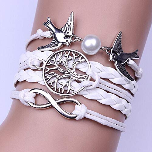 OPAKY Pulsera de Múltiples Capas de Cuero de Paloma Ajustable de Infinity Pulsera Hombre Mujer Pulseras Perlas Vintage Trenzado Pulsera Cierre