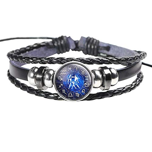 OPAKY Pulsera Moda Hombre Mujer Constelación 12 Signos del Zodiaco Pulseras Punk Tejido Proteger del Mal de Ojo Ajustable con un Bolso de joyería