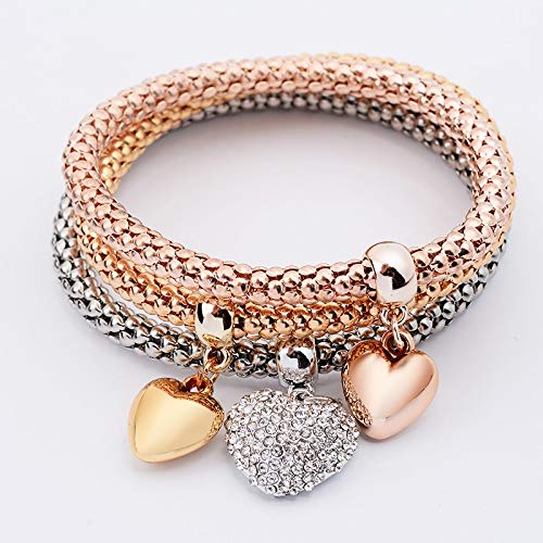 OPAKY Pulseras 3Pcs Mujeres Charm Pulseiras Corazón Colgante Pulsera Moda Pulsera de Múltiples Capas Brazalete para Novios, Mujer, Hombre, Amigos y Familia | Regalo de San Valentín y la Navidad