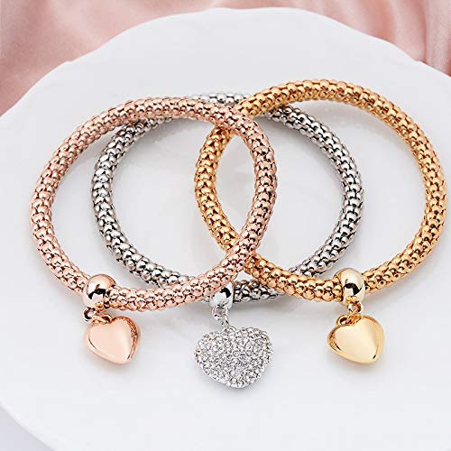 OPAKY Pulseras 3Pcs Mujeres Charm Pulseiras Corazón Colgante Pulsera Moda Pulsera de Múltiples Capas Brazalete para Novios, Mujer, Hombre, Amigos y Familia | Regalo de San Valentín y la Navidad