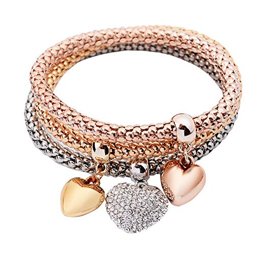 OPAKY Pulseras 3Pcs Mujeres Charm Pulseiras Corazón Colgante Pulsera Moda Pulsera de Múltiples Capas Brazalete para Novios, Mujer, Hombre, Amigos y Familia | Regalo de San Valentín y la Navidad