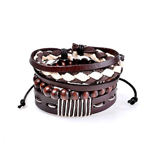 OPAKY Pulseras para Mujeres Joyería Pulsera de Cuero Hecha a Mano de Múltiples Capas de la Pulsera de Las Mujeres de la Manera Cuero Trenzada, Ajustable,con un Bolso de joyería